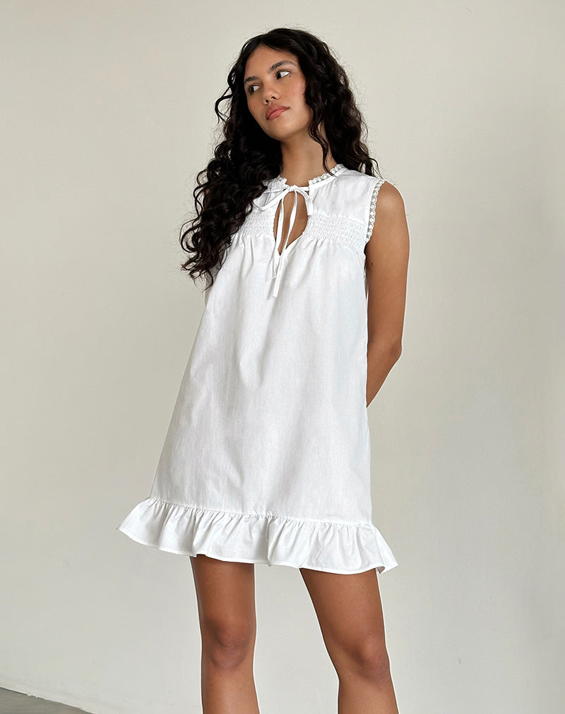 Lalita Babydoll Mini Dress in Poplin White