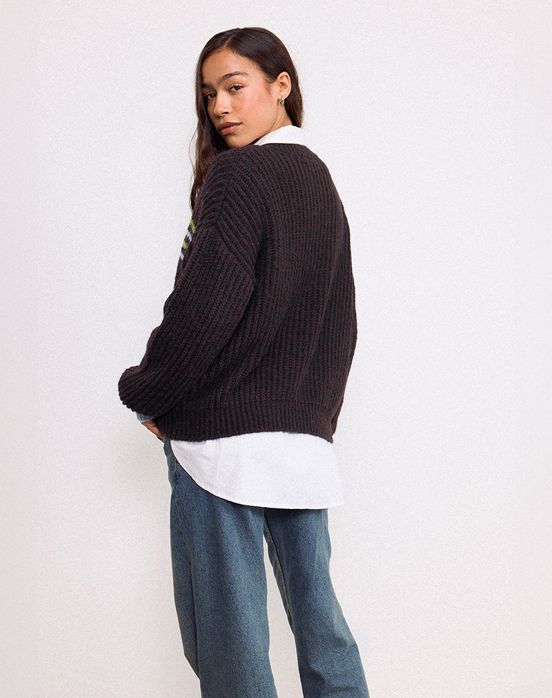 Image of Lamees Jumper in Brown Knit with Stripe