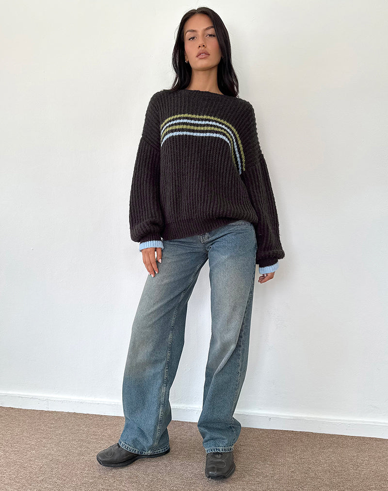 Image of Lamees Jumper in Brown Knit with Stripe