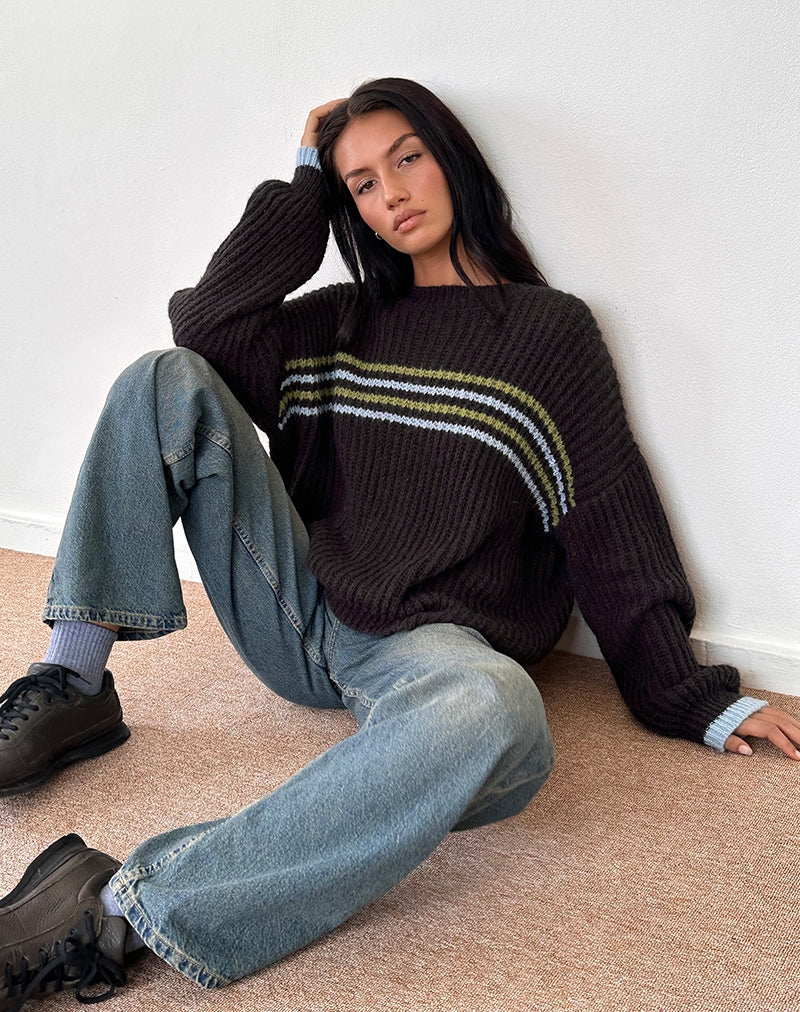 Lamees Jumper in Brown Knit with Stripe