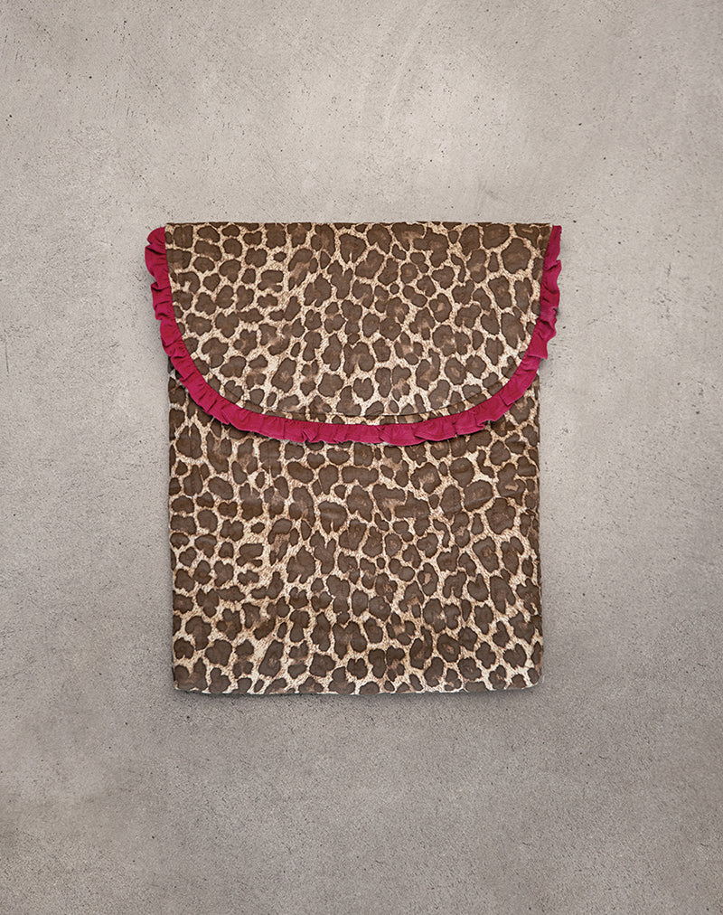 Laptop Bag in Leopard Print with Red Frill