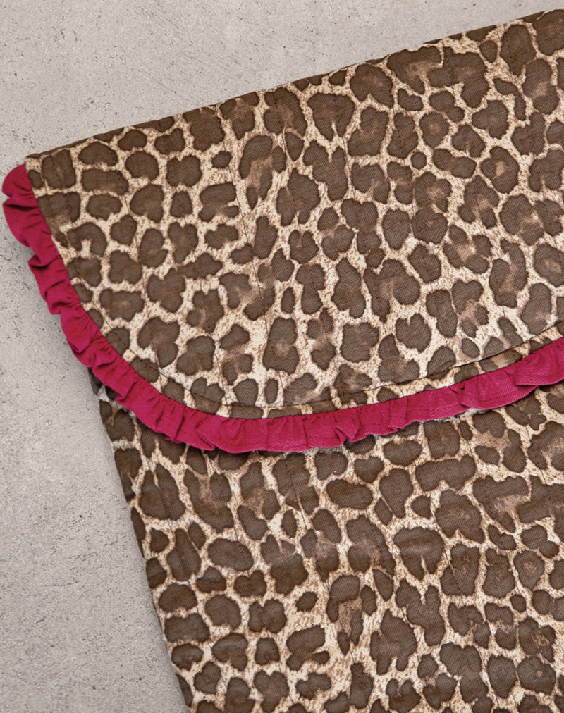 Laptop Bag in Leopard Print with Red Frill