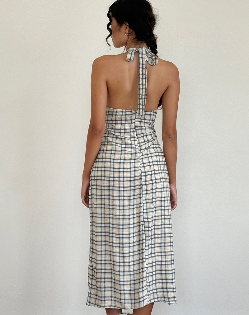 Pastel Blue Tartan Halterneck Midi Dress Lenata motelrocks