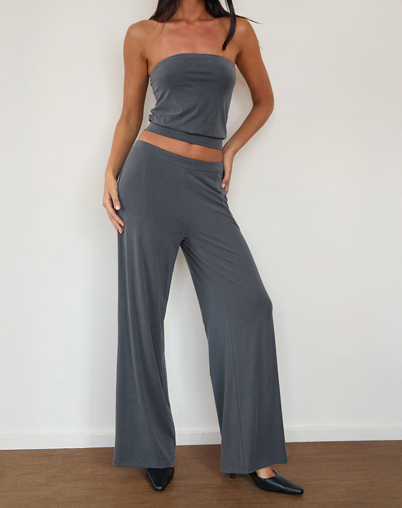 Baku Wide Leg Trouser in Dark Grey