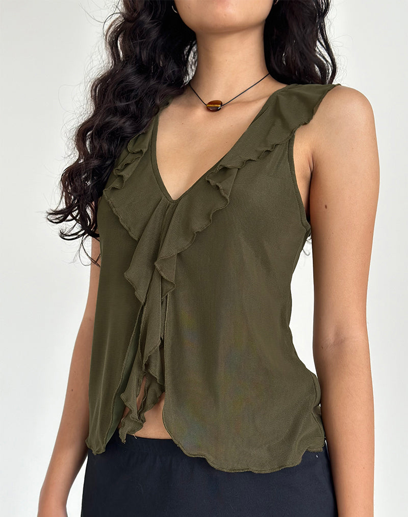 Image of Leviosa Butterfly Top In Mesh Moss Green