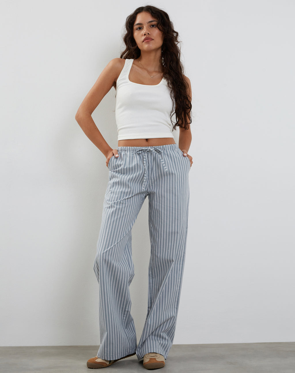 Lirura Wide Leg Trouser in Grey with White Stripes