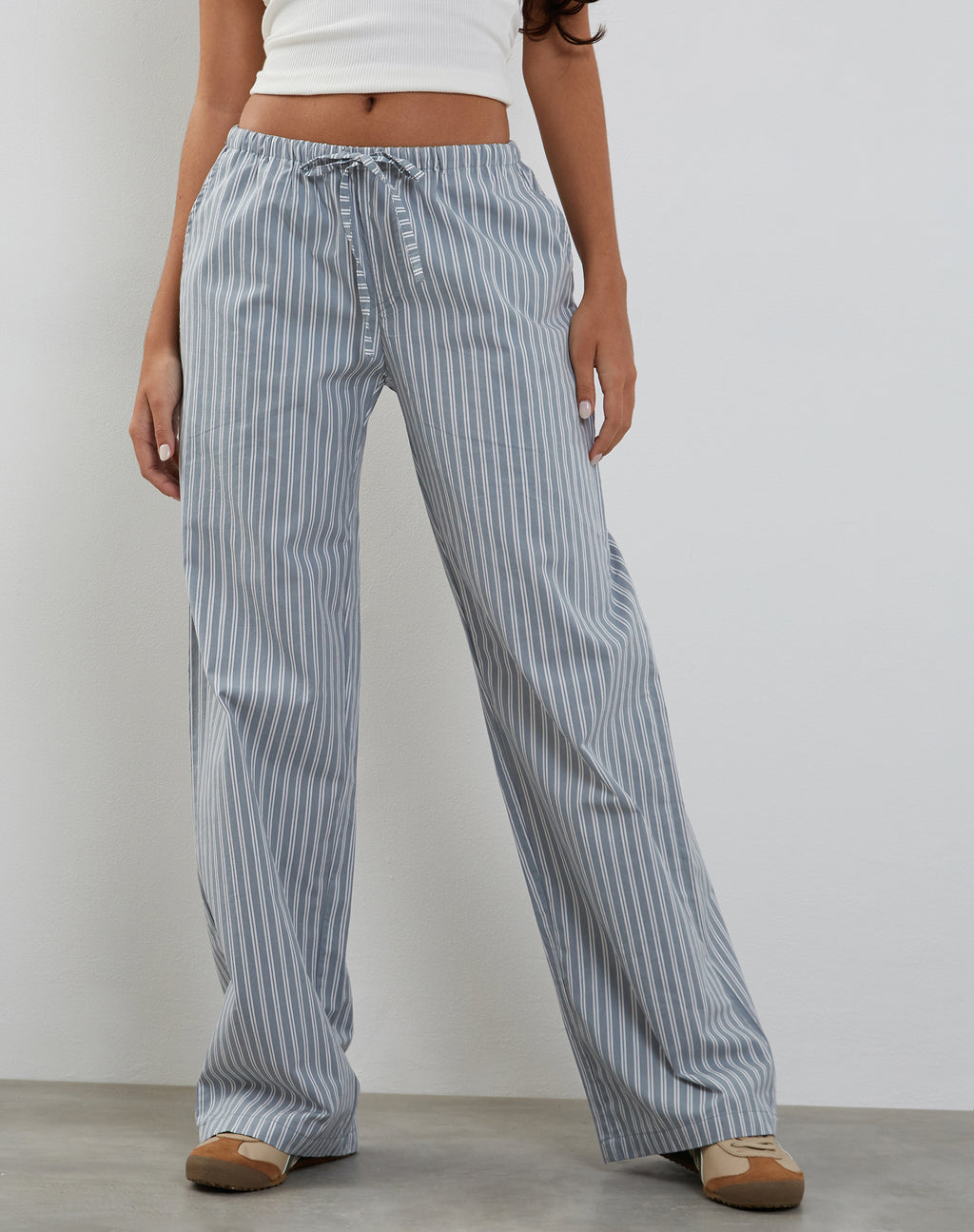 Lirura Wide Leg Trouser in Grey with White Stripes