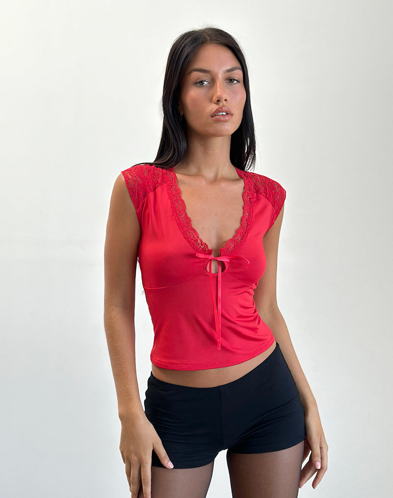 Image of Livina Top in Slinky Jersey Lace Red