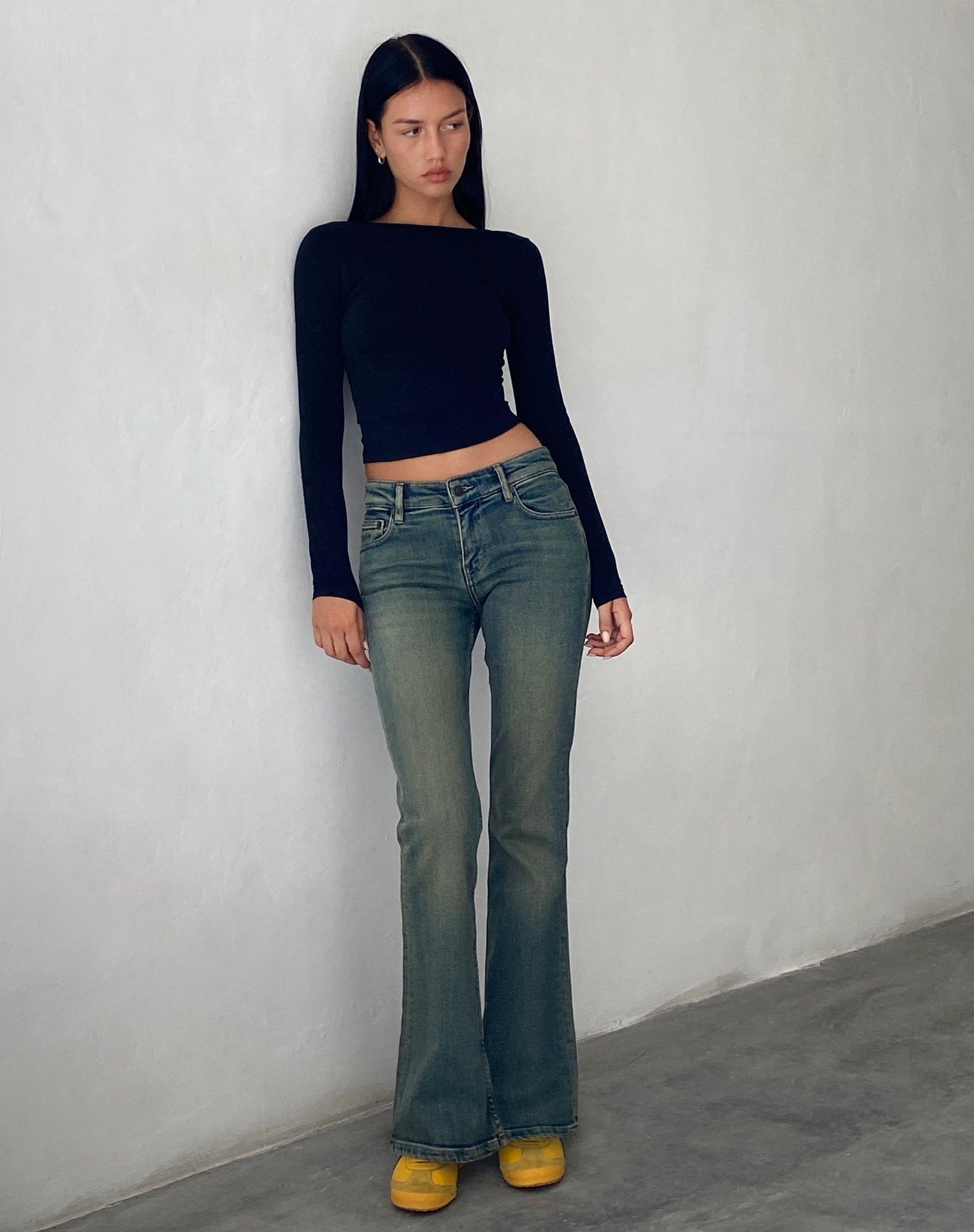 Green Wash Flared Jeans | Low Rise – motelrocks.com