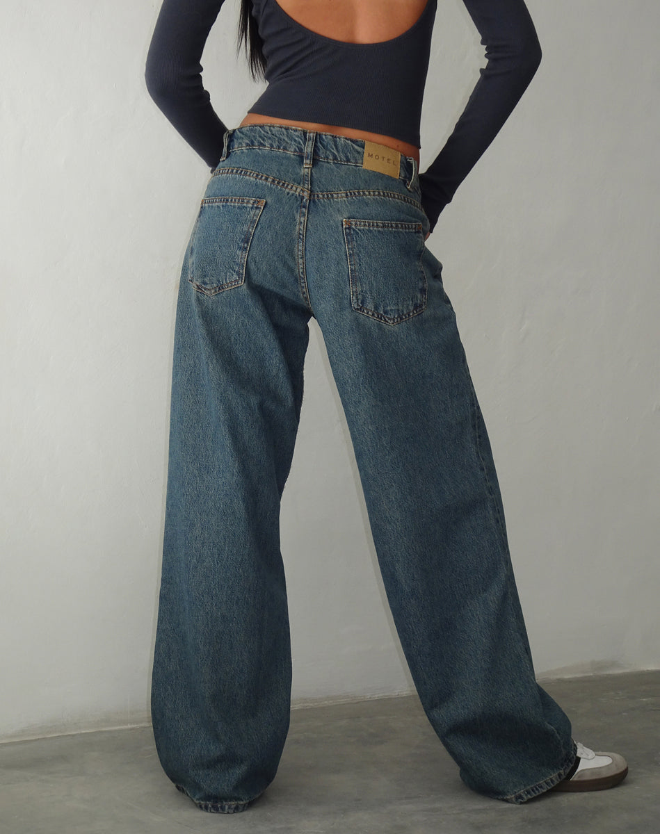 Brown Blue Acid Extra Wide Low Rise Jeans | Roomy – motelrocks.com