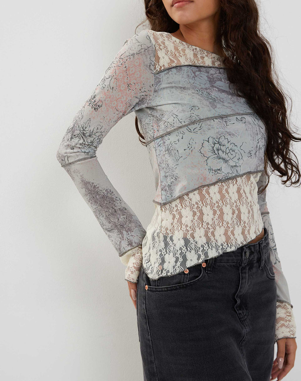 Lucca Long Sleeve Top in Lace Pastel Floral