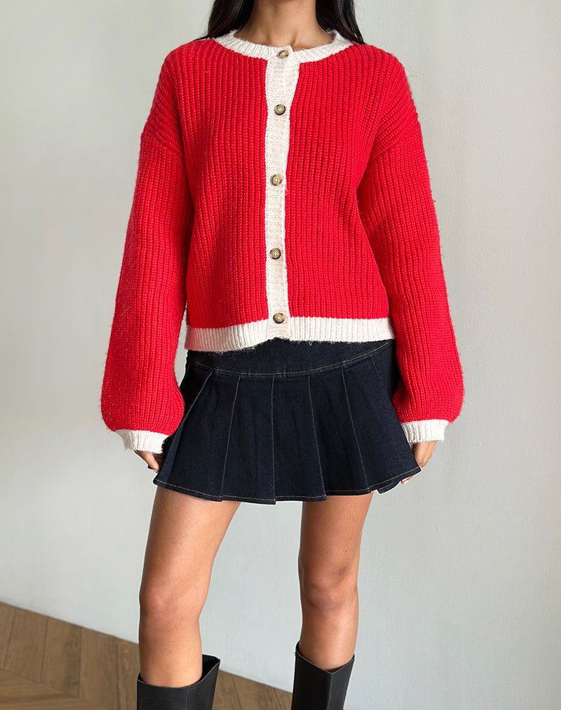 Image of Luciana Contrast Cardigan in Red and Pink