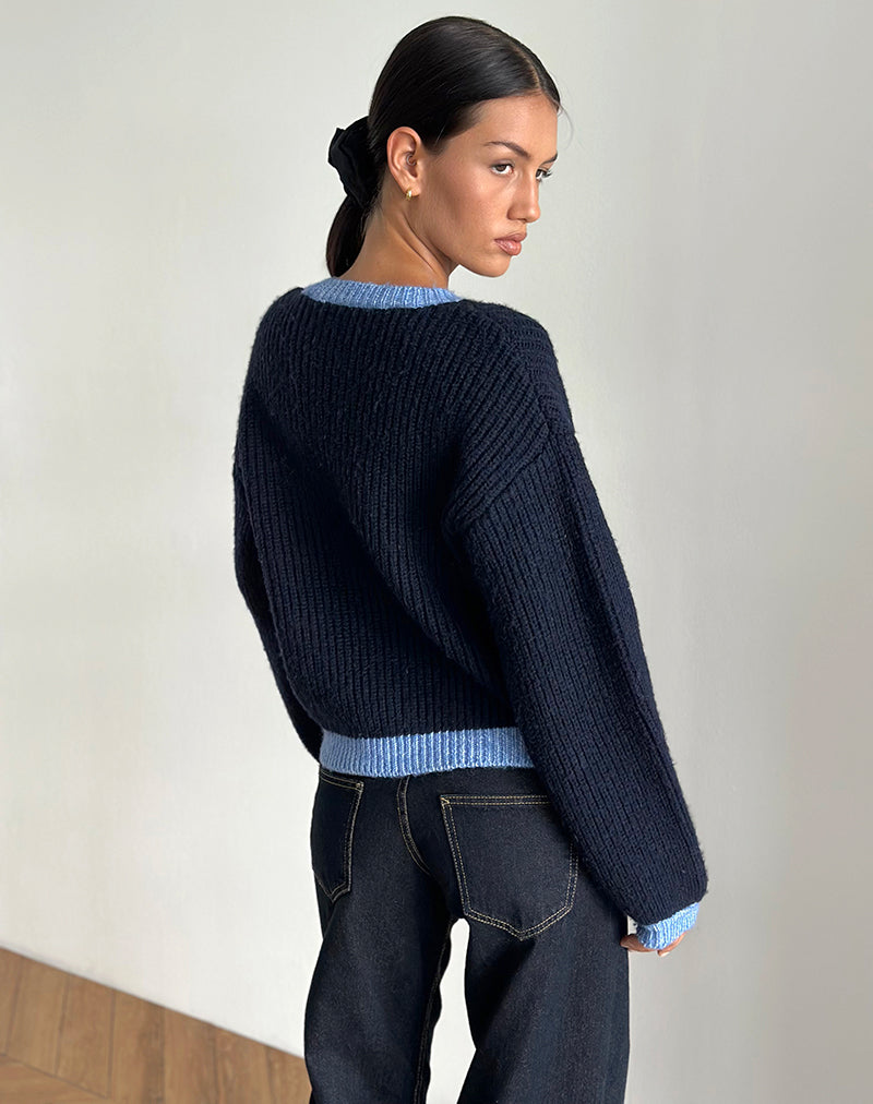 Image of Luciana Cardigan in Contrast Navy