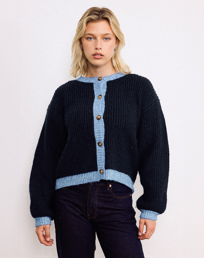 Image of Luciana Cardigan in Contrast Navy