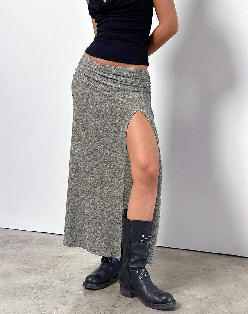 Image of Luciara Midi Skirt in Glitter Knit Khaki