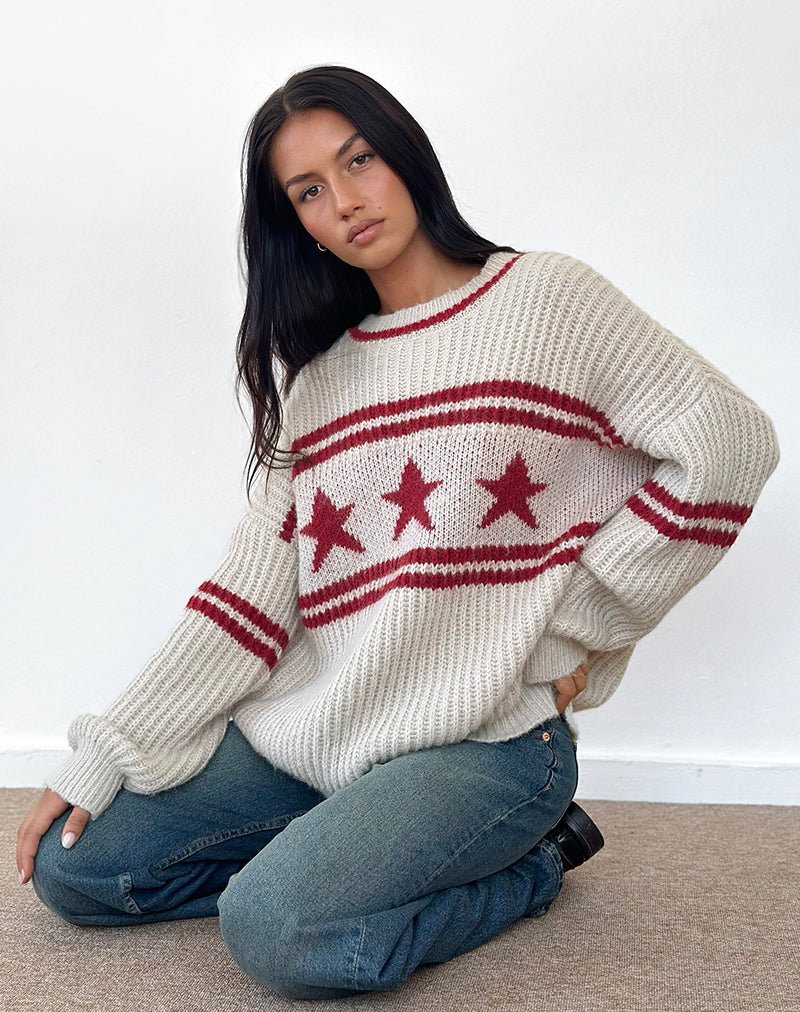 Lulees Oversized Jumper in Oat with Star Stripe