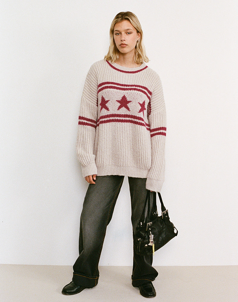 Image of Lulees Oversized Jumper in Oat with Star Stripe