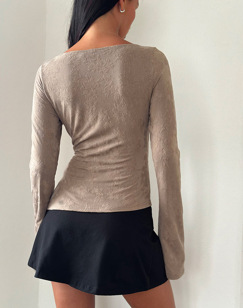 Image of Lunica Long Sleeve Jersey Top in Jaqcuard Light Taupe