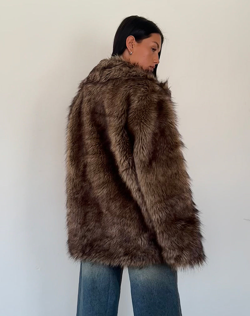 Faux Long Fur Brown Jacket | Lupita – motelrocks.com