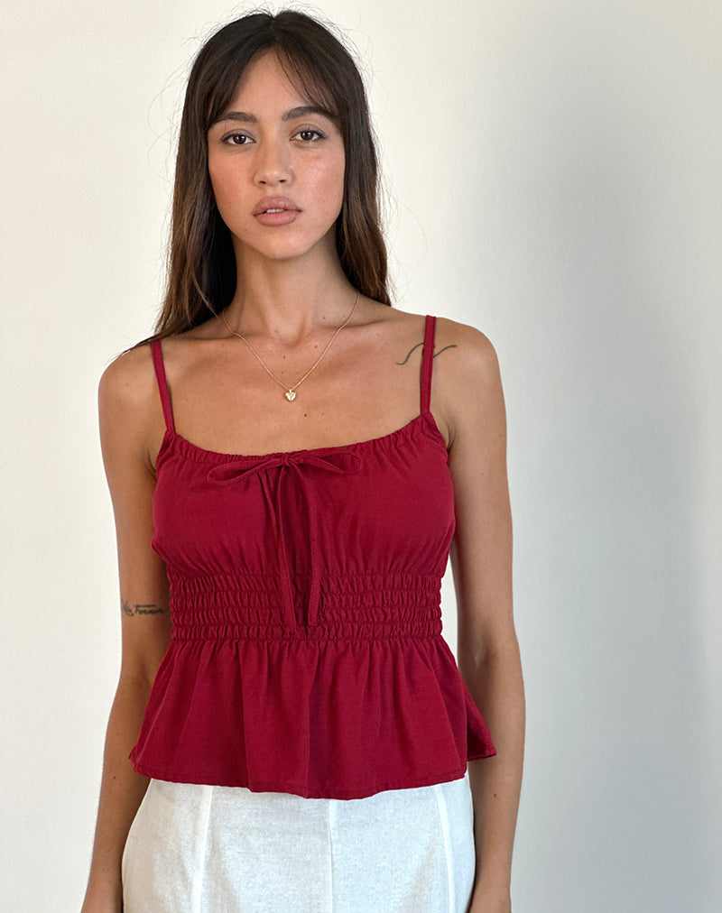 Lyncia Tie Front Cami Top in Adrenaline Red