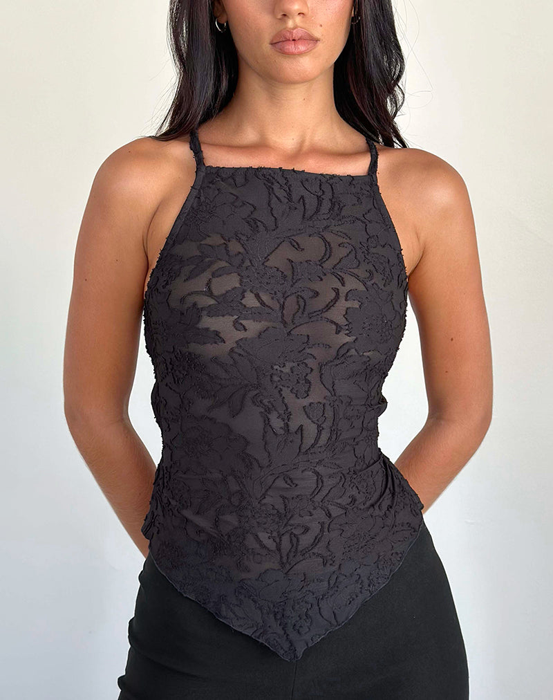 Image of Maddison Top in Sheer Flower Black