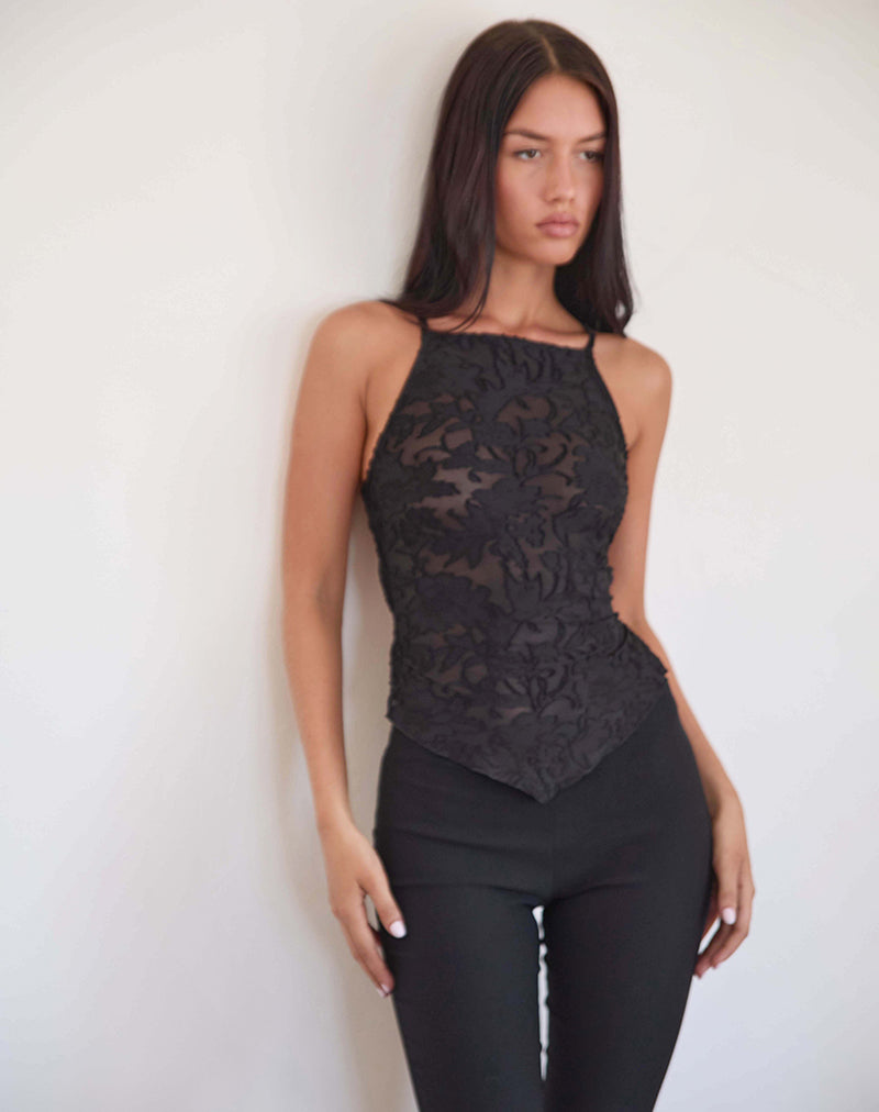 Image of Maddison Top in Sheer Flower Black