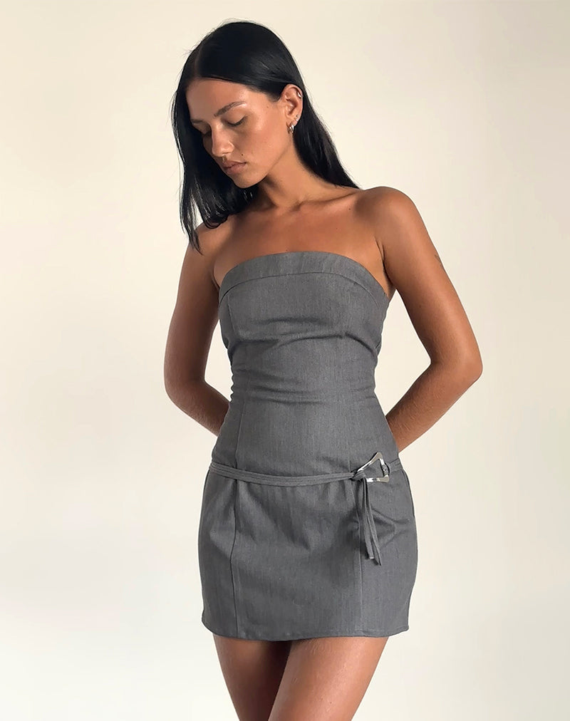 Image of Magaska Bandeau Mini Dress in Tailoring Charcoal