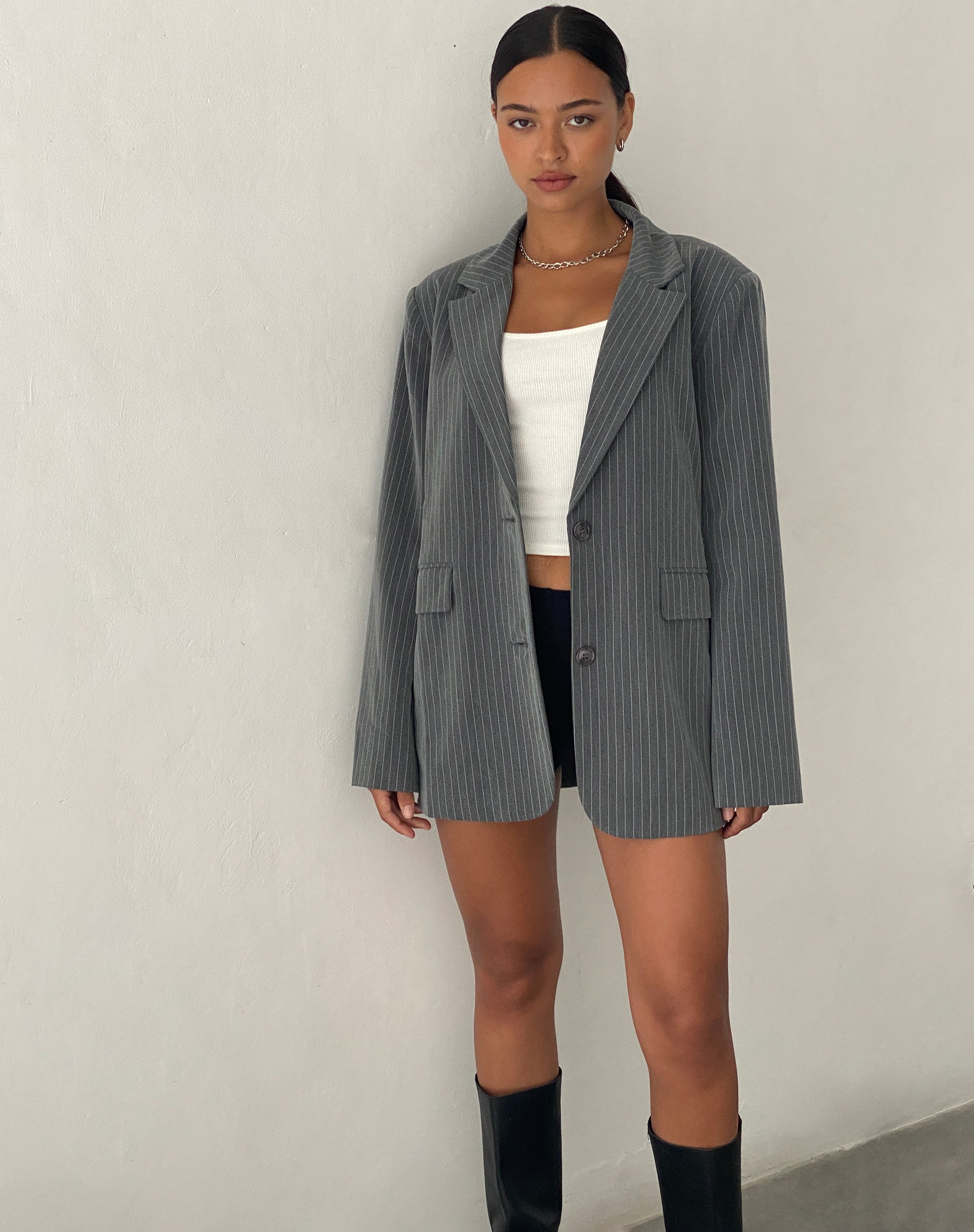 boohoo Pinstripe Oversized Longline Blazer - Blue - Size 10