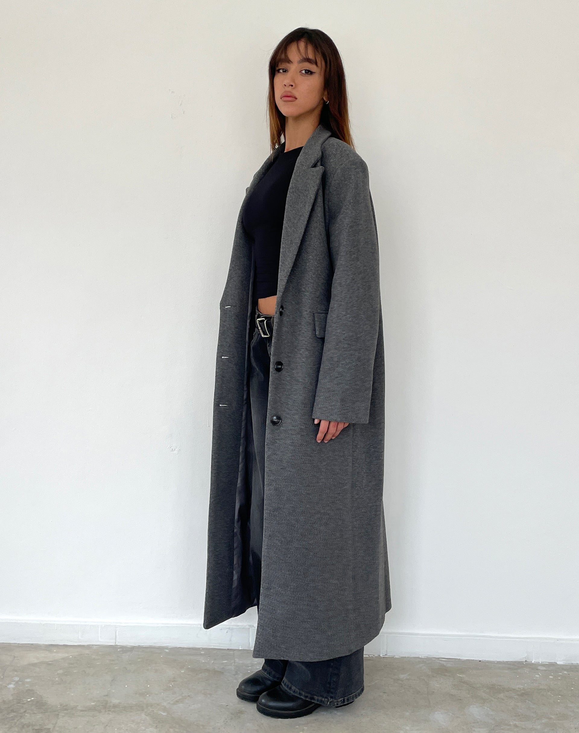 Long grey outlet overcoat