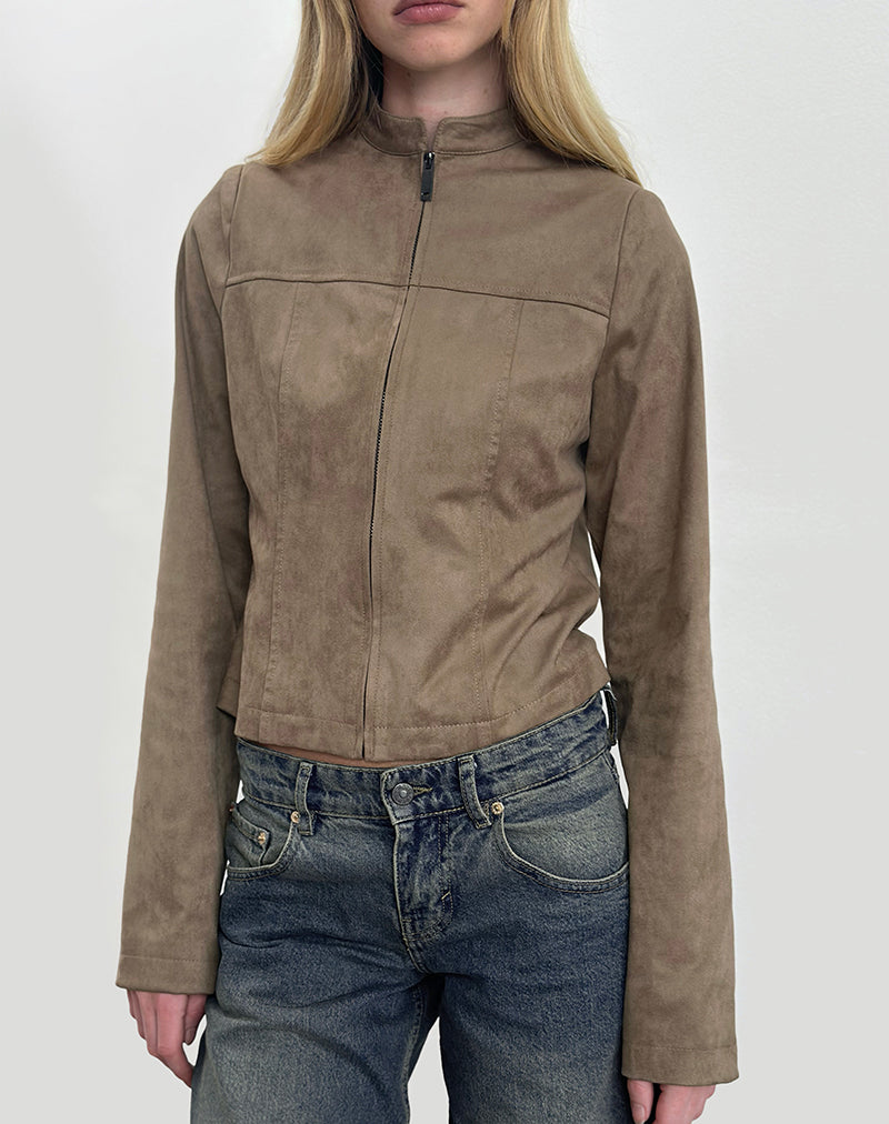 Mandy Jacket in Faux Suede Walnut