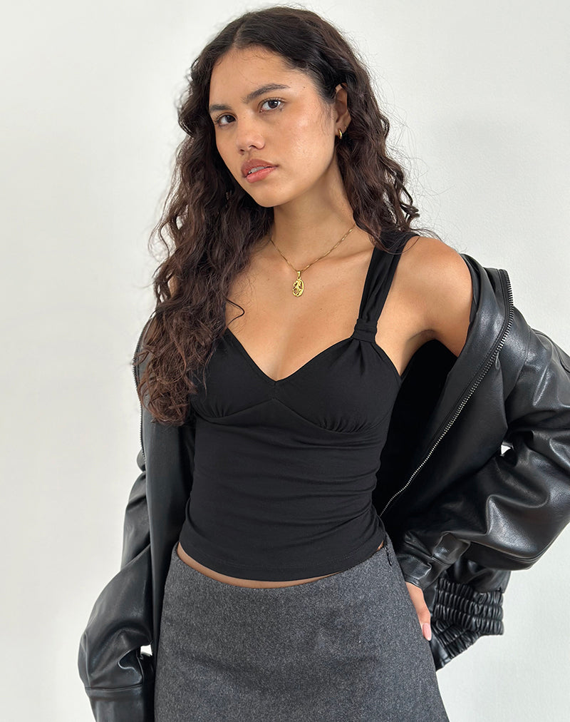 Image of Mantha Knot Shoulder Top in Black