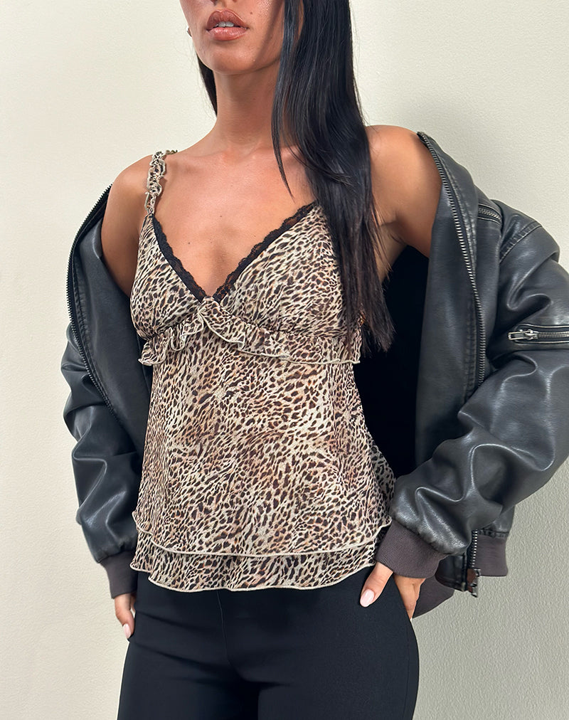 Image of Melinda Frill Cami Top in Chiffon Leopard