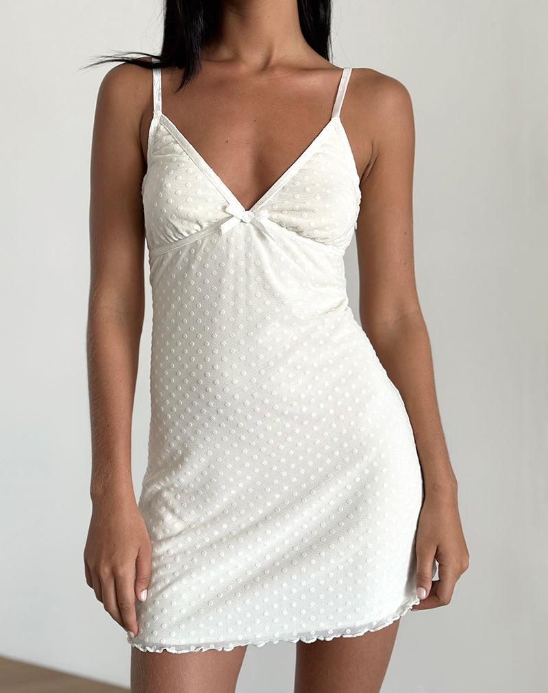 Mevila Cami Mini Dress in Ivory Polka Flock