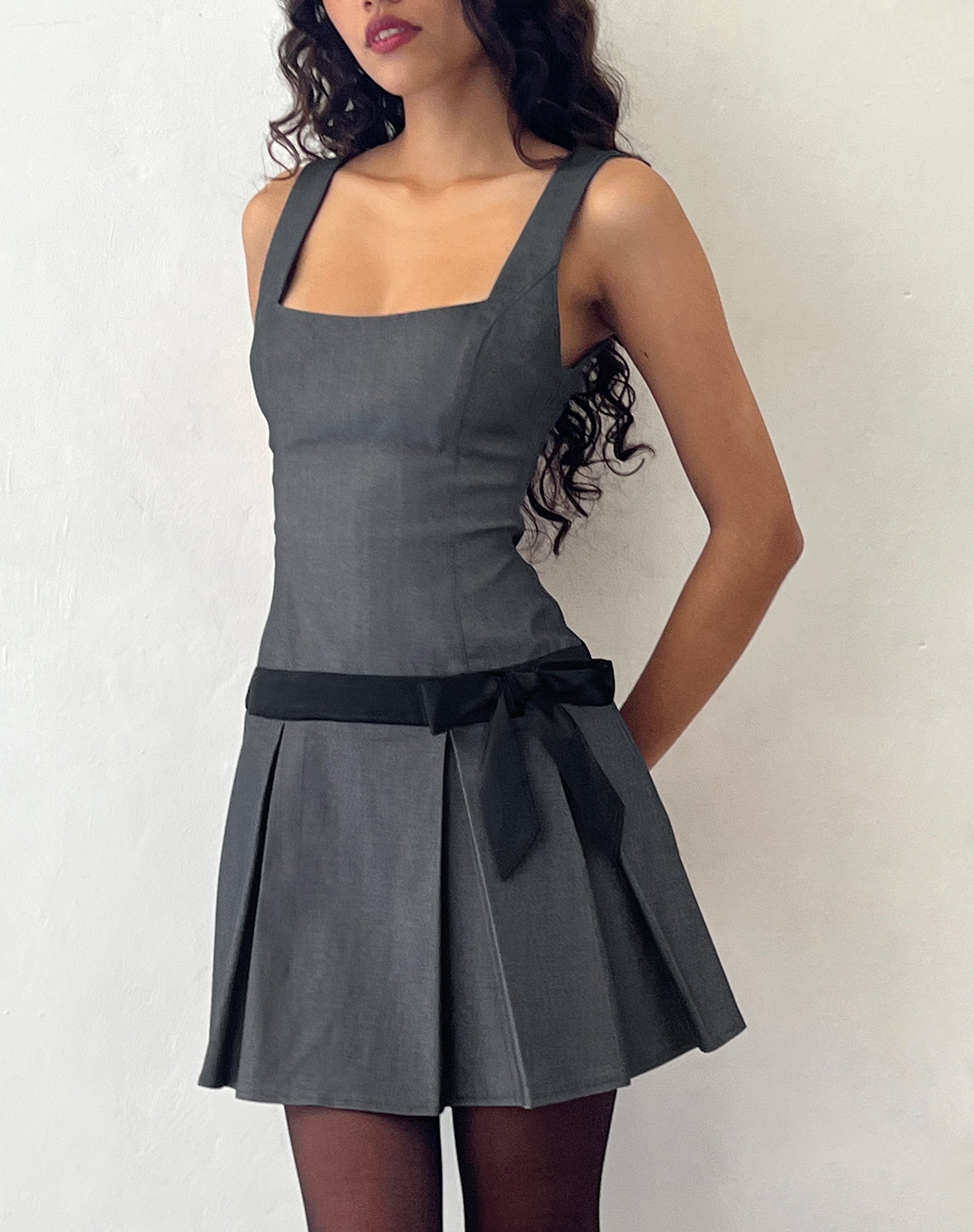 Gray pleated dress best sale