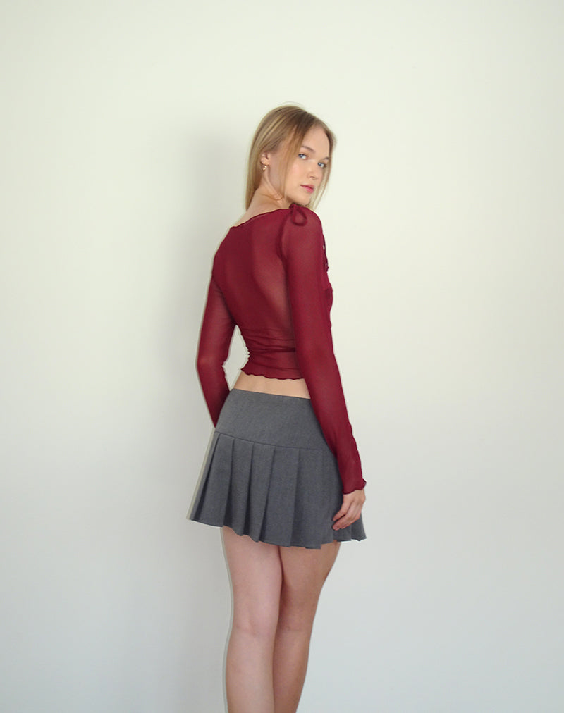 Image of Monari Long Sleeve Top in Mesh Burgundy