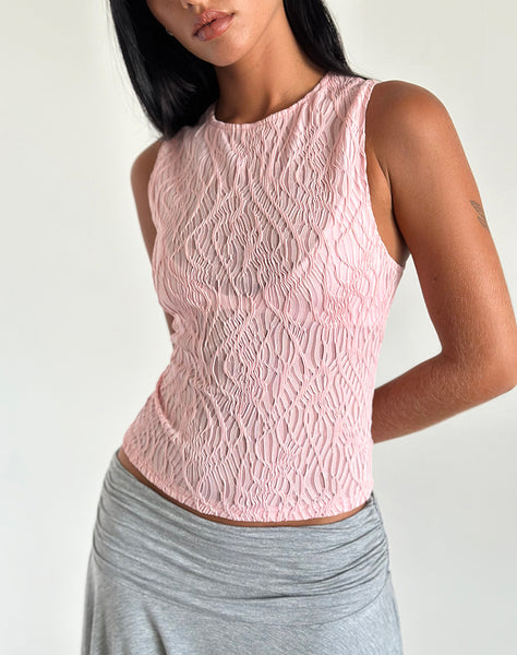 Sheer Pink Textured Mesh Top Monelo motelrocks