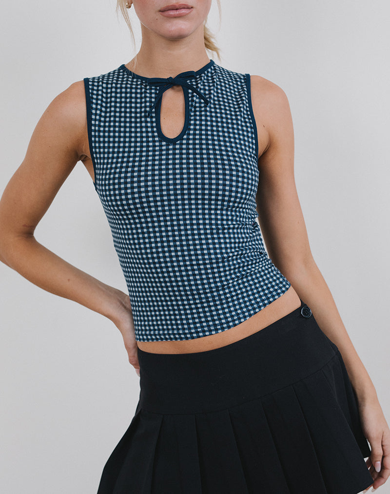 Image of Monsela Top in Mini Gingham Dark Blue