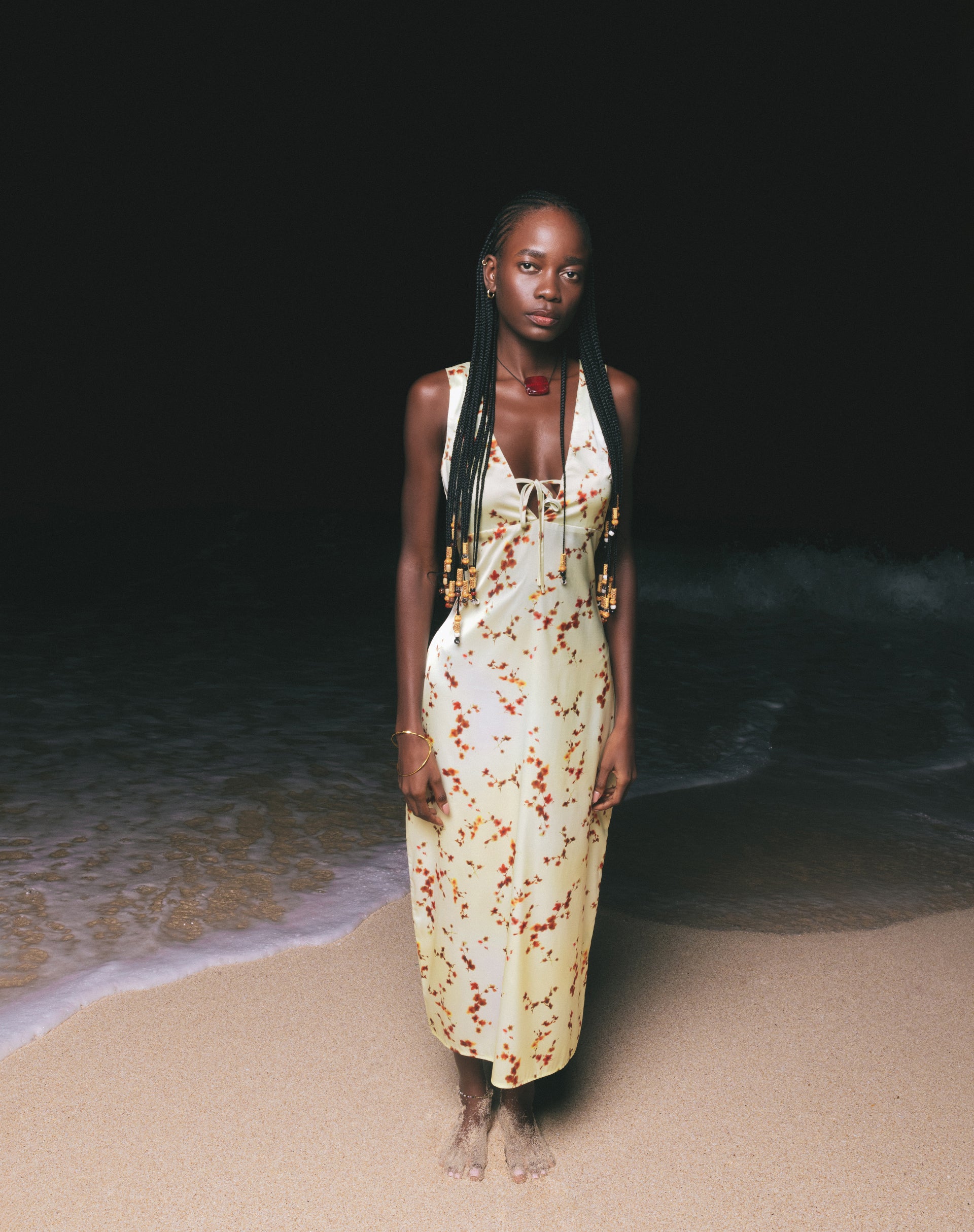 Image of Lasanda Maxi Satin Dress in Bohemian Floral Yellow