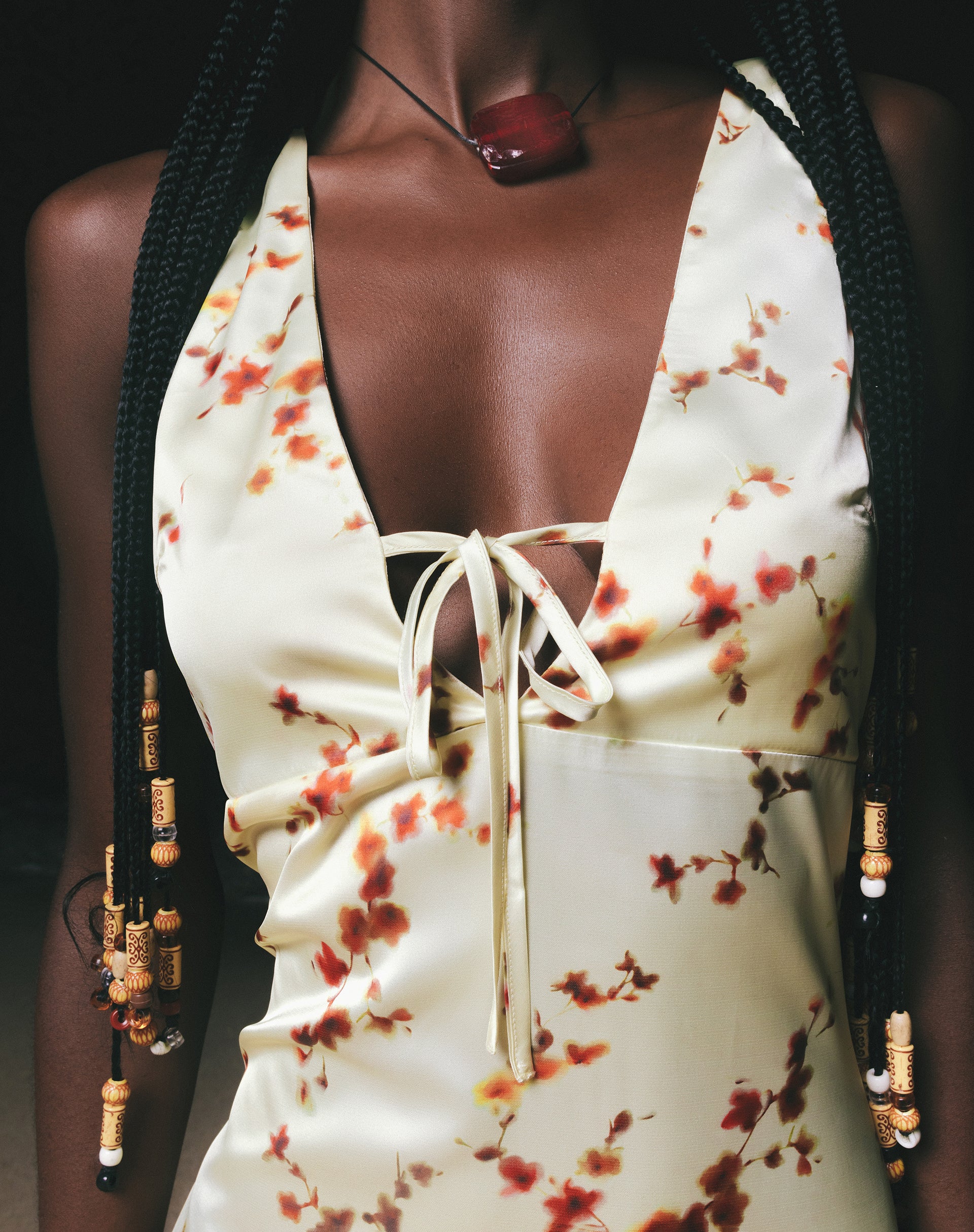 Image of Lasanda Maxi Satin Dress in Bohemian Floral Yellow