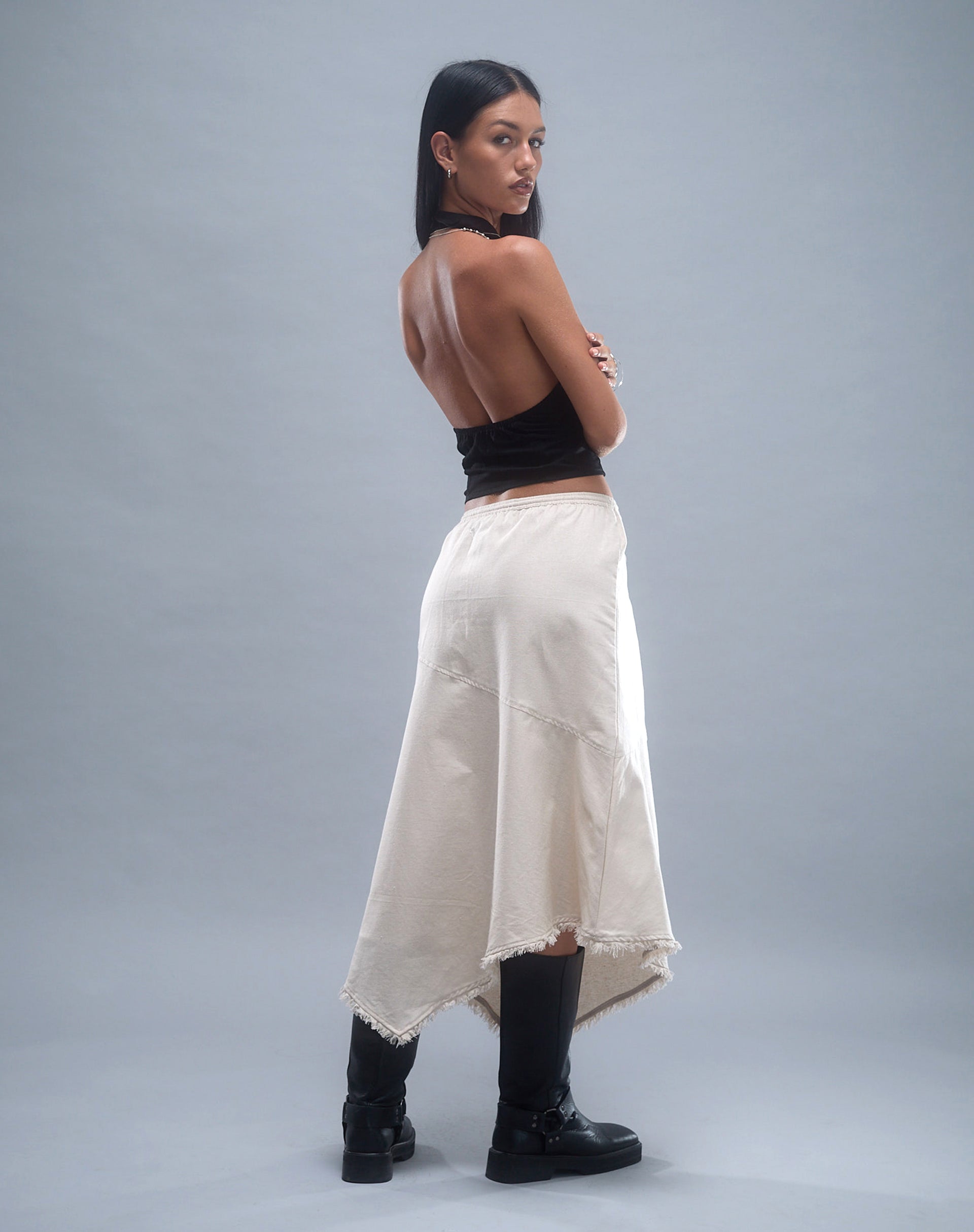 Image of Yvaine Asymmetric Midi Skirt in Ecru