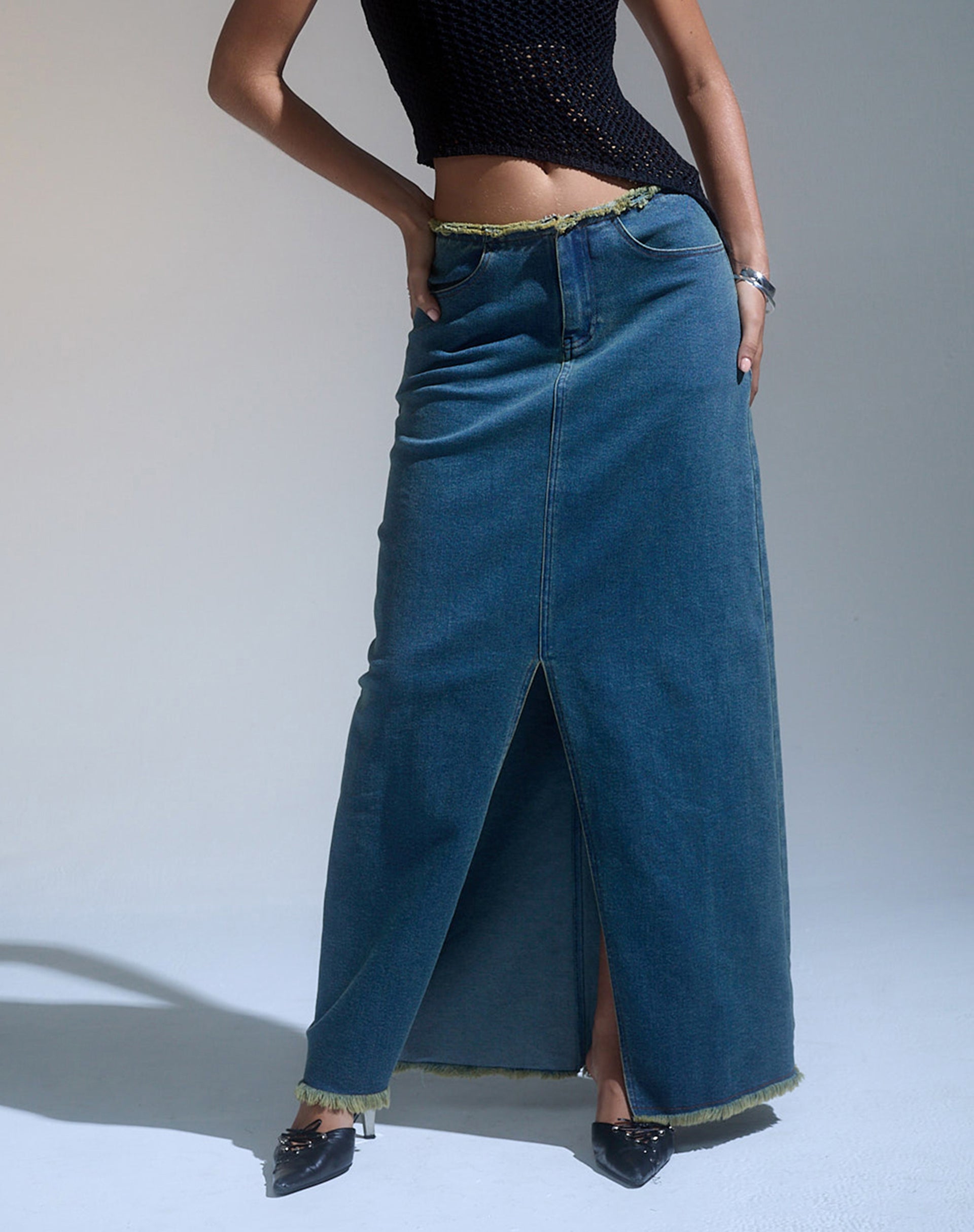 Frayed denim clearance skirt