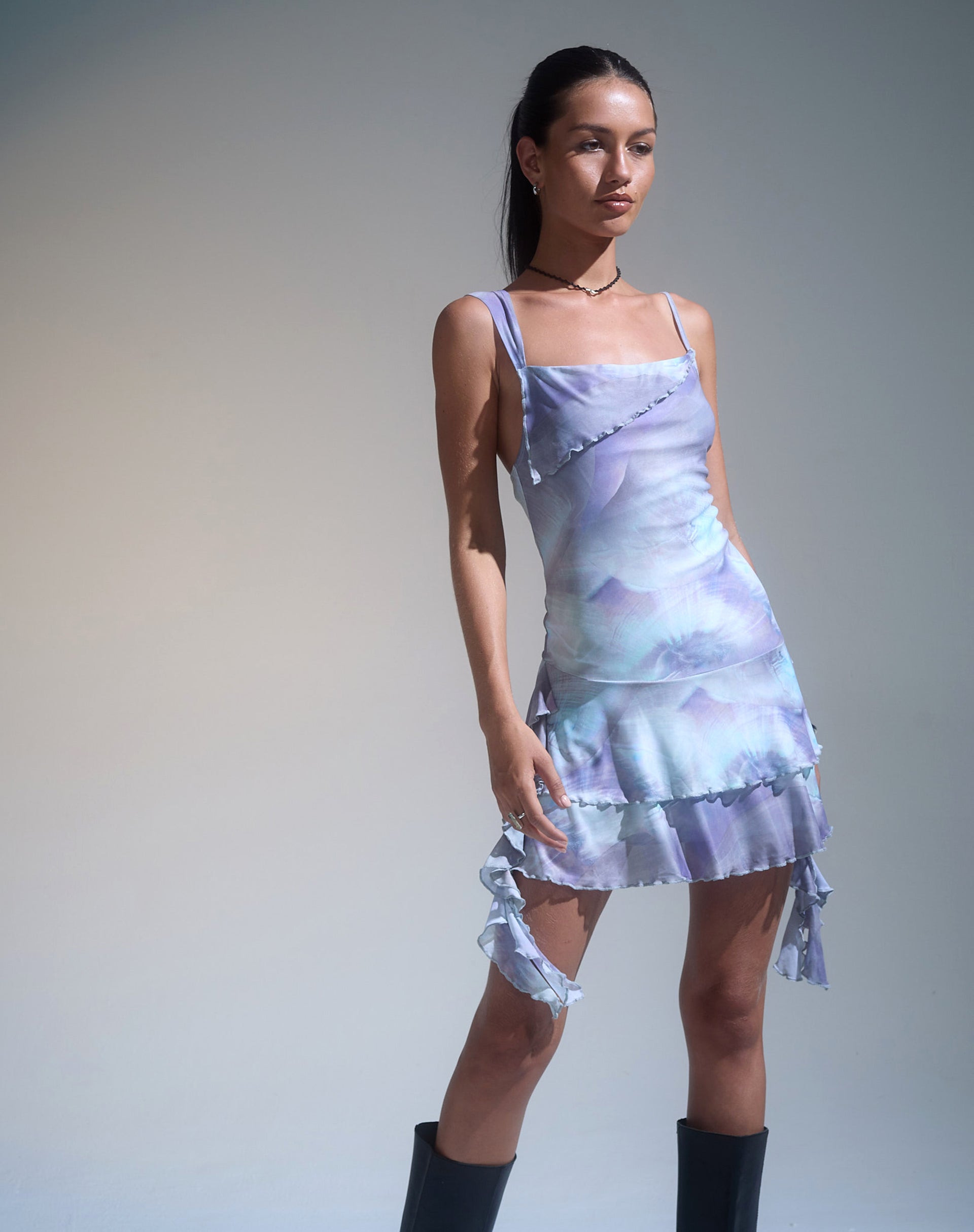 MOTEL X JACQUIE Carlie Bandeau Mini Dress in Slinky Grey