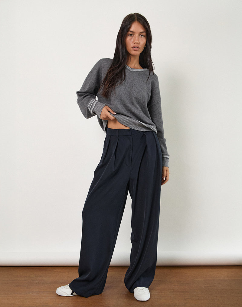 Image of Nala Wide Leg Pleated Trouser in Tailoring Navy