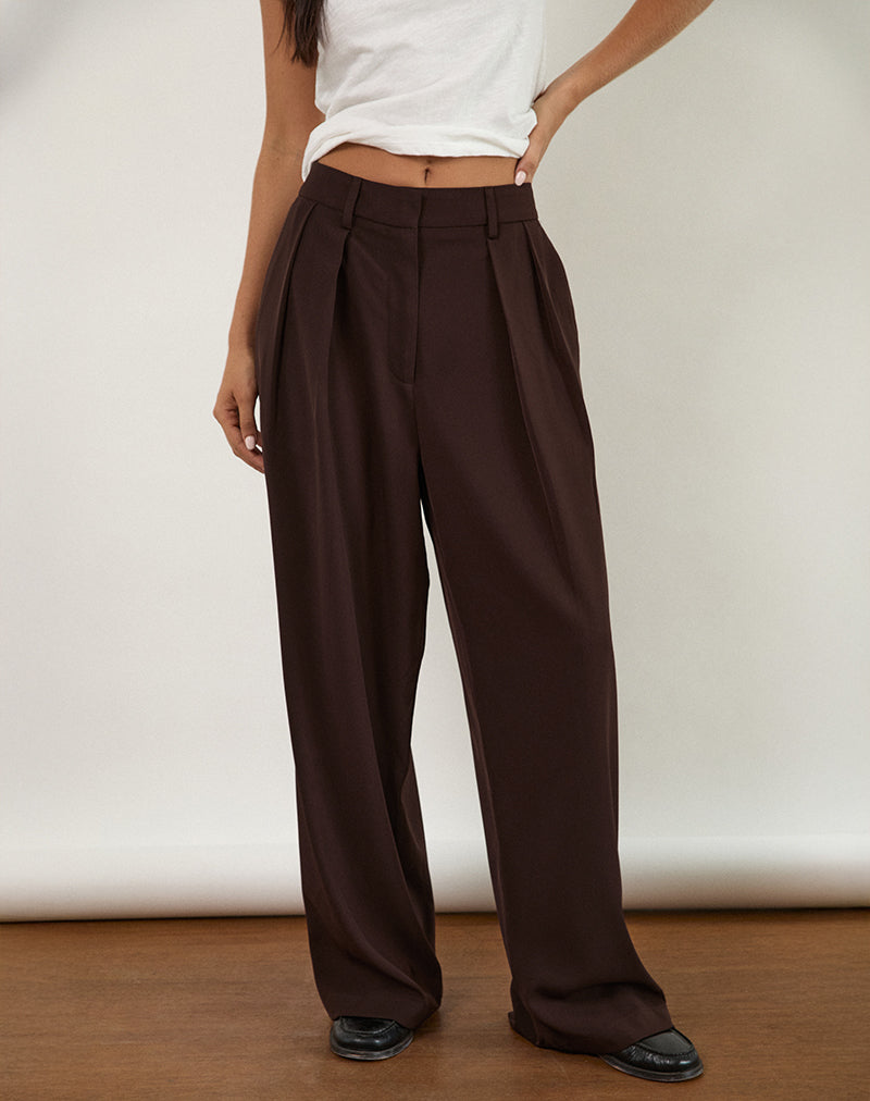 Nala Wide Pleat Trousers in Bitter Chocolate