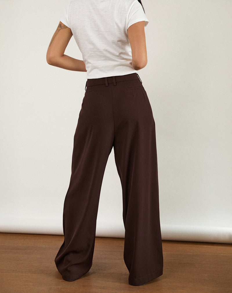 Image of Nala Wide Pleat Trousers in Bitter Chocolate