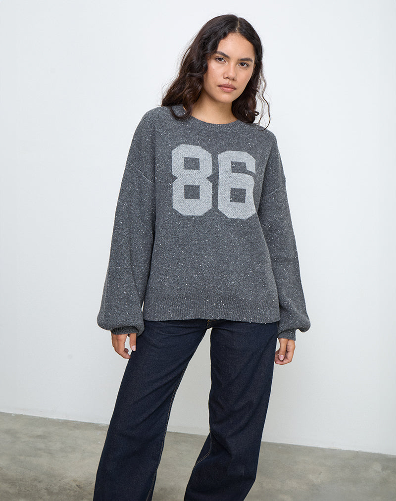 Namari Jumper in Grey Knit with 86 Motif