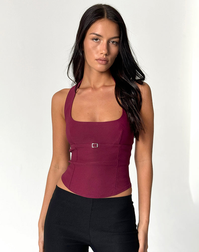 Image of Nasya Halter Top in Tailoring Burgundy