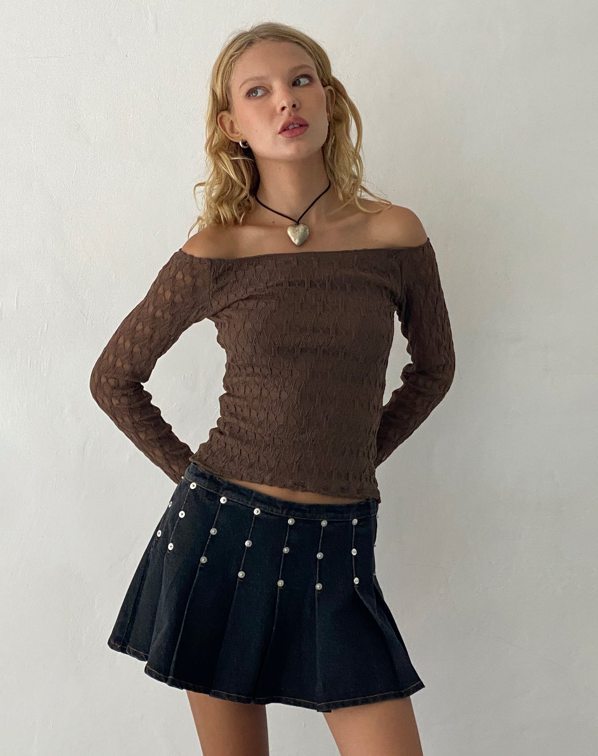 Mocha Bardot Knit Top Neira motelrocks