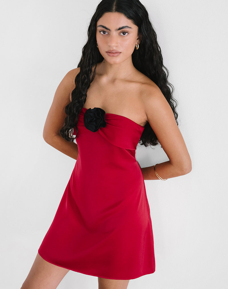 Image of Ninivala Dress in Red with Black Rosette