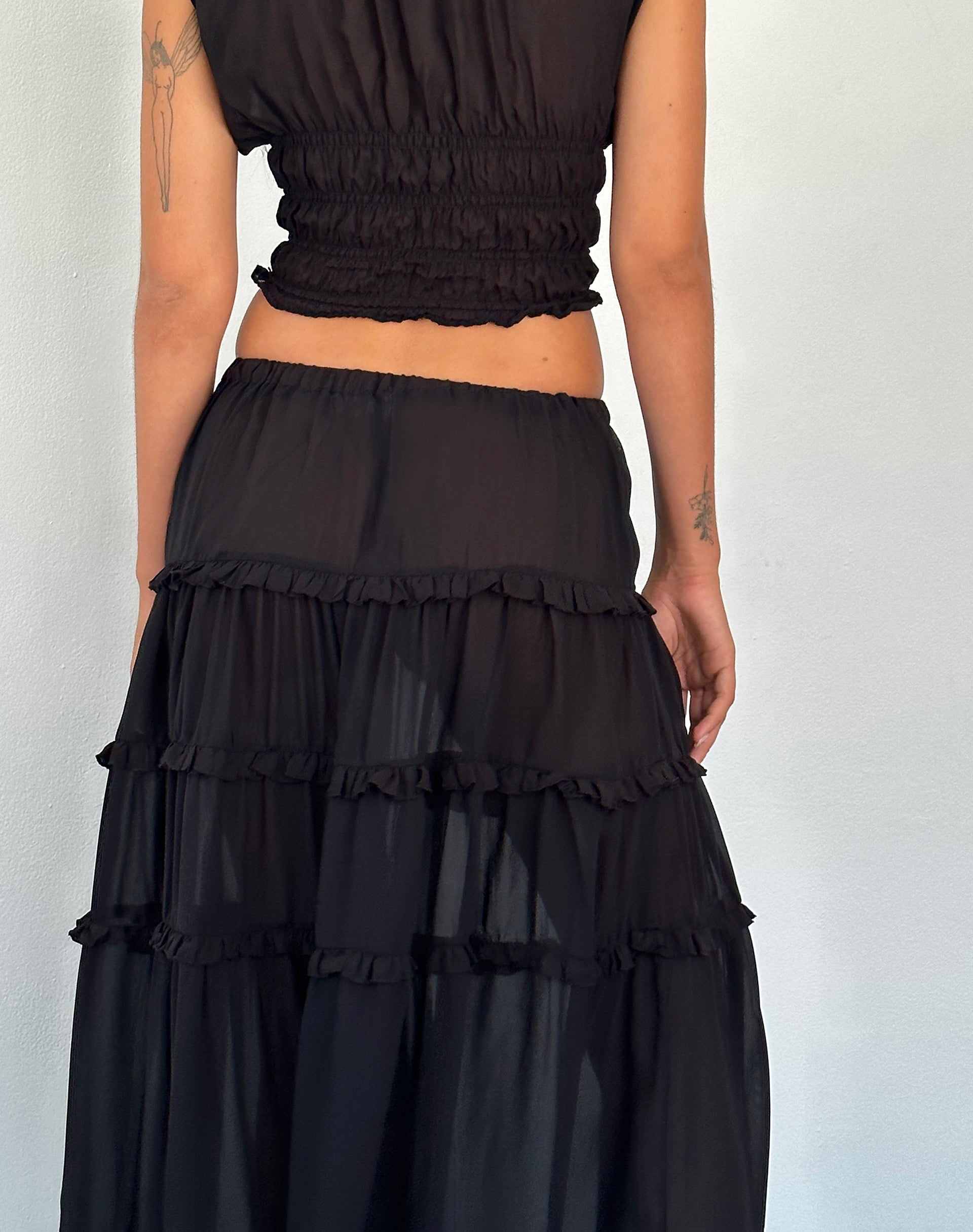 High waisted black on sale chiffon maxi skirt